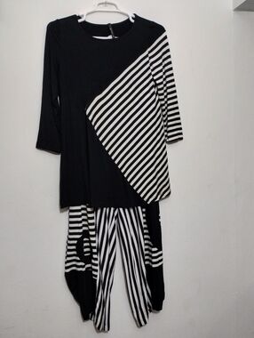 IC By Connie K 2PC Set Women's S Pants Top Stripes Lagenlook Boho Comfy Soft
